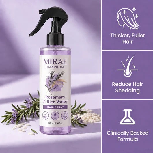 Mirae Rosemary and Rice Water Hair Spray: longer thicker hair, stronger from the root, zero grease and zero buildup