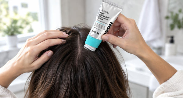 Brushing Mirae PDRN serum along the part