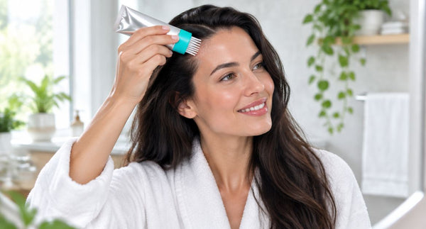 Woman brushing Mirae along her hairline in the morning